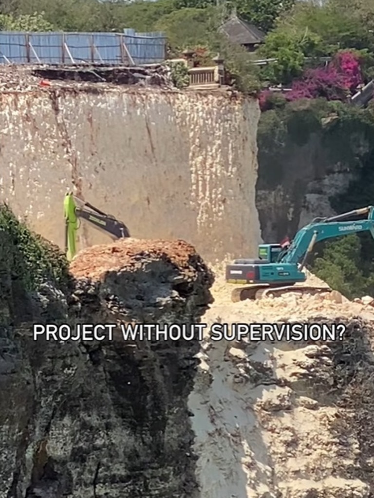 Footage of excavators dumping large rocks into the ocean has gone viral. Picture: Instagram/piterpanjaitan