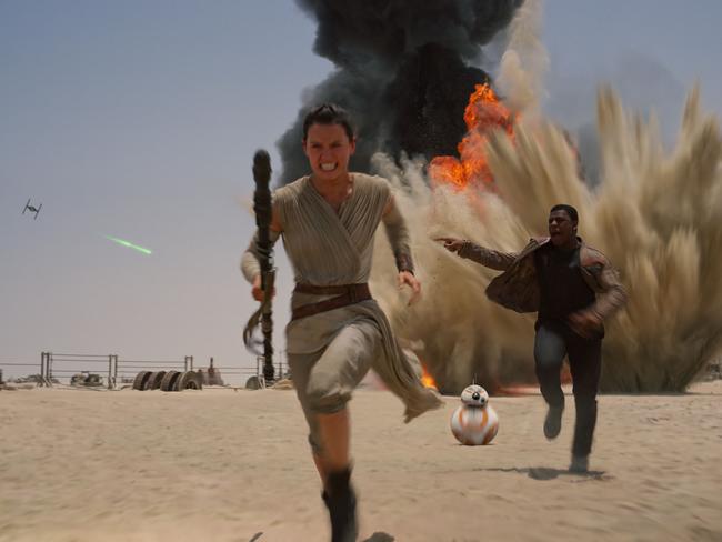 Too retro ... Daisey Ridley as Rey, left, and John Boyega as Finn, in a scene from Star Wars: The Force Awakens. Picture: Disney/Lucasfilm via AP