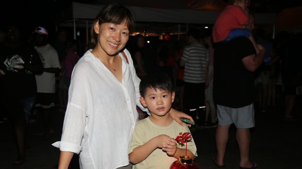 Kate Lee and Logan Lee celebrate the last night of Chinese New Year festivities in Cairns. Picture: Kate Stephenson