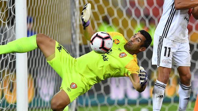 Brisbane Roar goalkeeper Jamie Young makes a save. Picture: AAP 