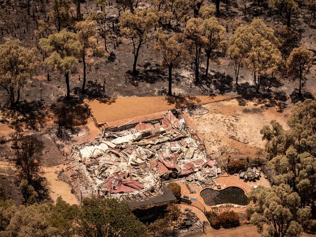 PERTH, AUSTRALIA  - NewsWire Photos FEBRUARY 3, 2021: Aerial view of the bushfire north-east of Perth which has burnt through more than 7000 hectares of land and destroyed multiple homes. .NCA NewsWire / Tony McDonough