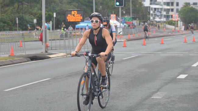 Action from the sprint event at the 2023 Mooloolaba Triathlon.