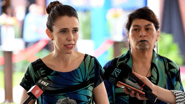 Jacinda Ardern with Foreign Minister Nanaia Mahuta at the Pacific Islands Forum in Suva last month. Picture: AFP.