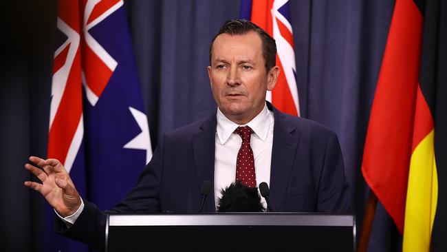 WA Premier Mark McGowan delivers a COVID-19 update on Friday. Picture: Getty Images