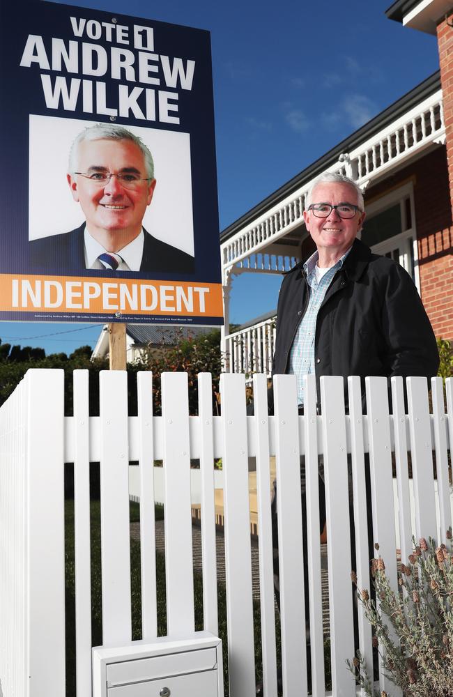 Independent member for Clark Andrew Wilkie at home in isolation on federal election day 2022 after contracting Covid earlier in the week. Picture: Nikki Davis-Jones