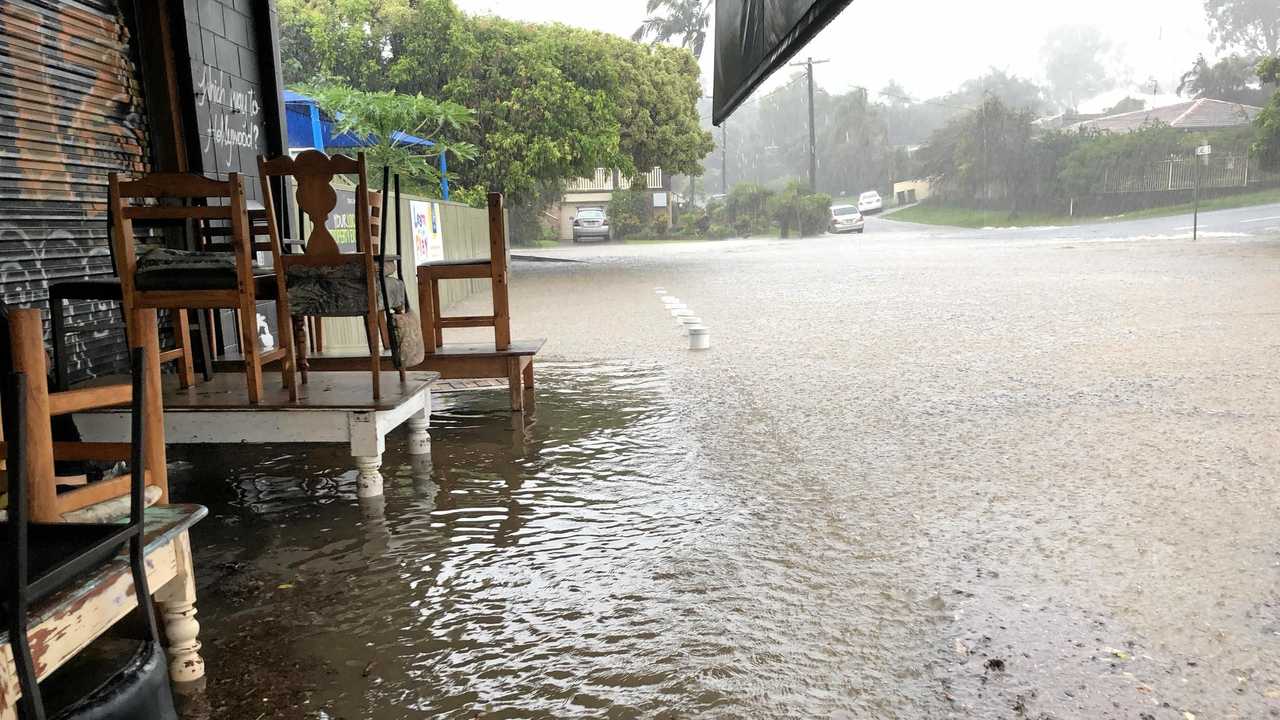 Careela Street Mooloolaba. The Velo Project was inundated with flood water. Picture: Lisa Grigg