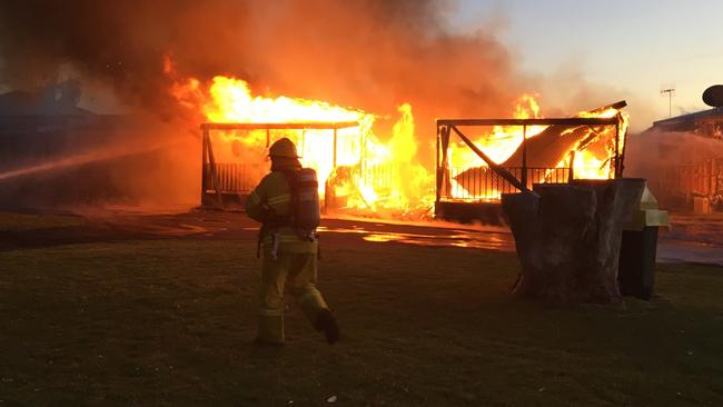 The Port Fairy cabin on fire. Picture: Stephan Fourie