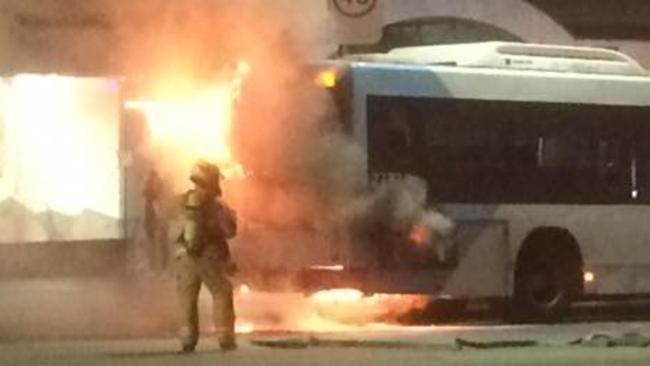 A STA bus erupted into flames at Railway Square near Central Railway station. No passengers were injured during the incident. Source: Video Production News/Facebook