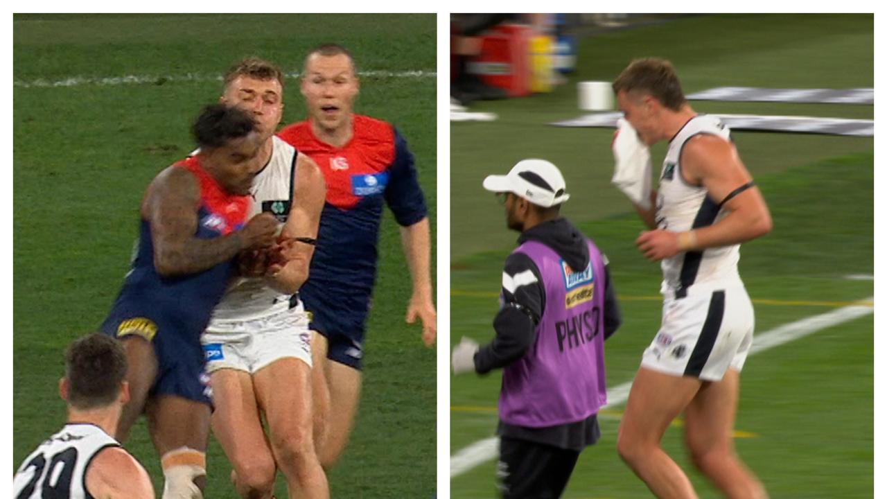 Kysaiah Pickett’s hit on Patrick Cripps.