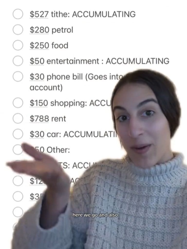 She said she splits her monthly pay into 16 different accounts. Picture: TikTok