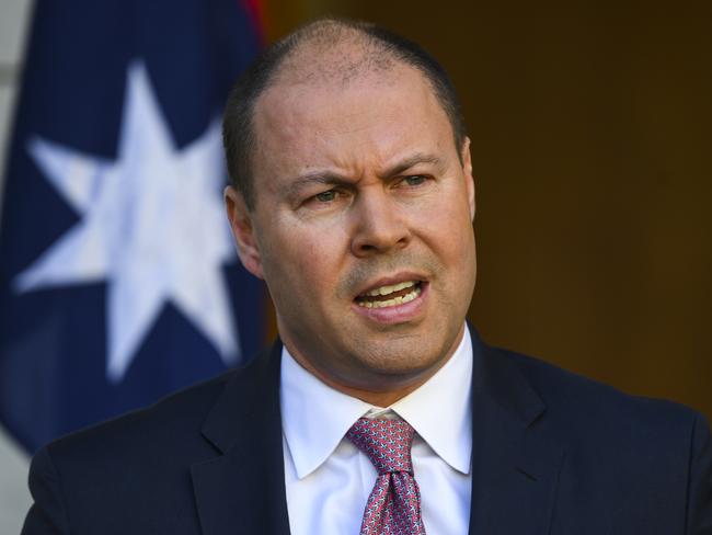Australian Treasurer Josh Frydenberg speaks to the media during a press conference at Parliament House in Canberra, Thursday, May 14, 2020. (AAP Image/Lukas Coch) NO ARCHIVING