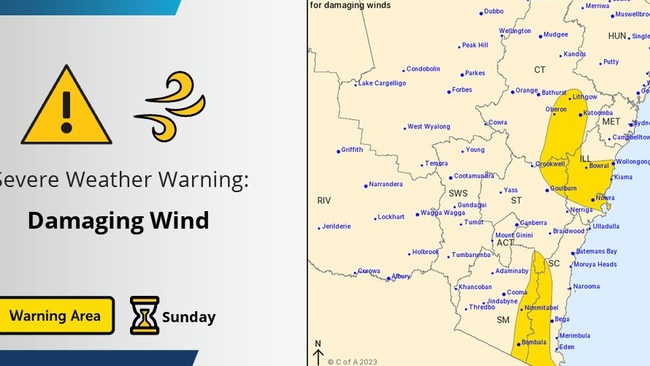 The NSW snowfields are forecast to receive a lashing of up to 100km, with the damaging winds also whipping across the state’s south coast, central and southern tableland, and Illawarra districts on Sunday morning. Picture: BOM