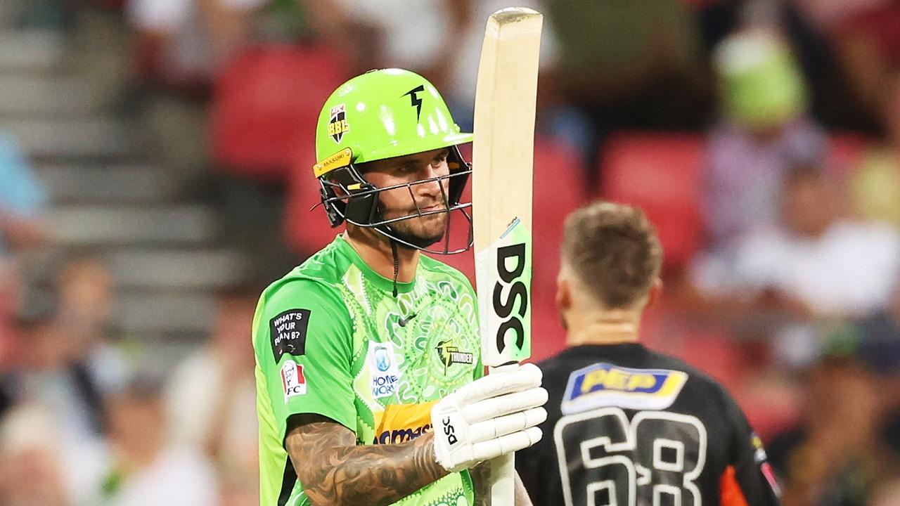 Alex Hales celebrates his half-century for the Thunder. (Photo by Matt King/Getty Images)