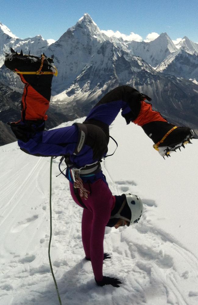 At 52, she performed the world’s highest handstand, on Ama Dabla in Nepal.