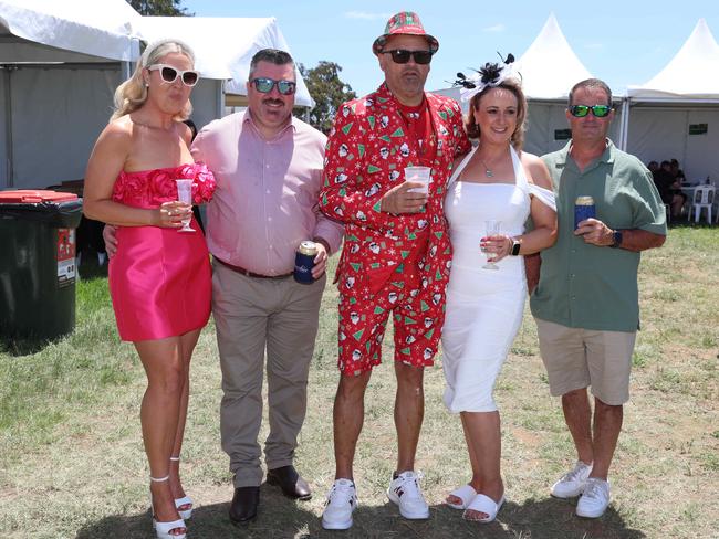 MELBOURNE, AUSTRALIA – DECEMBER 8 2024 Bridget, Trevor, John, Carla and Stewart attend the Werribee Cup in Werribee on December 8th, 2024. Picture: Brendan Beckett