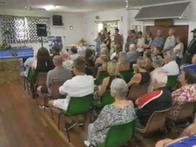 A big crowd at Scott Cabrie's funeral at Toogoom Community Hall.