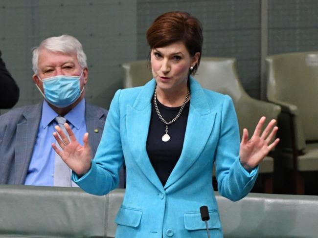 Liberal member for Boothby Nicolle Flint makes her valedictory speech in the House of Representatives at Parliament House in Canberra, Wednesday, February 16, 2022. (AAP Image/Mick Tsikas) NO ARCHIVING