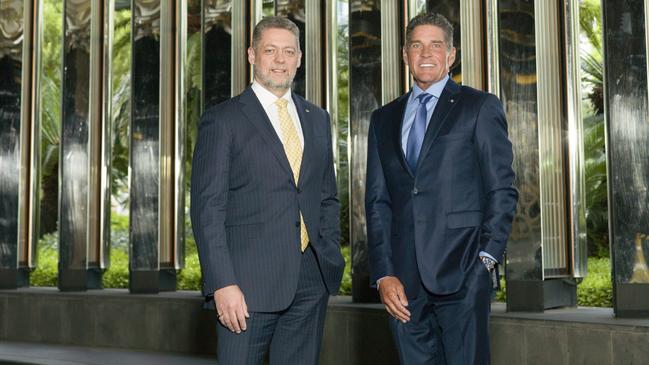 Crown Resorts chairman Bill McBeath, right, and CEO Ciaran Carruthers. Picture: Elke Meitzel