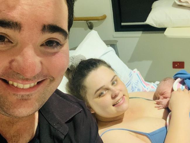 Former X-Factor star and his wife Bec welcomed their first child into the world on Thursday morning. Picture: Supplied