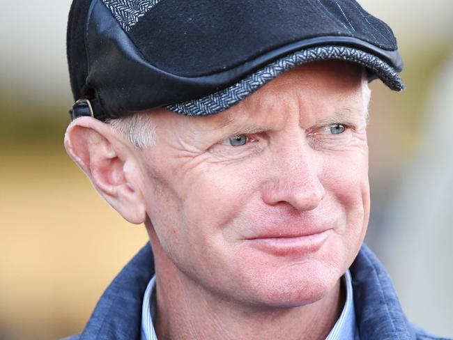 Trainer Phillip Stokes is seen after Jockey Kayla Crowther rode Terbium to victory in race 3, the Le Pine Funerals Handicap during Ladbrokes Park Twilight Race Day at Sandown Racecourse in Melbourne, Wednesday, February 13, 2019. (AAP Image/James Ross) NO ARCHIVING