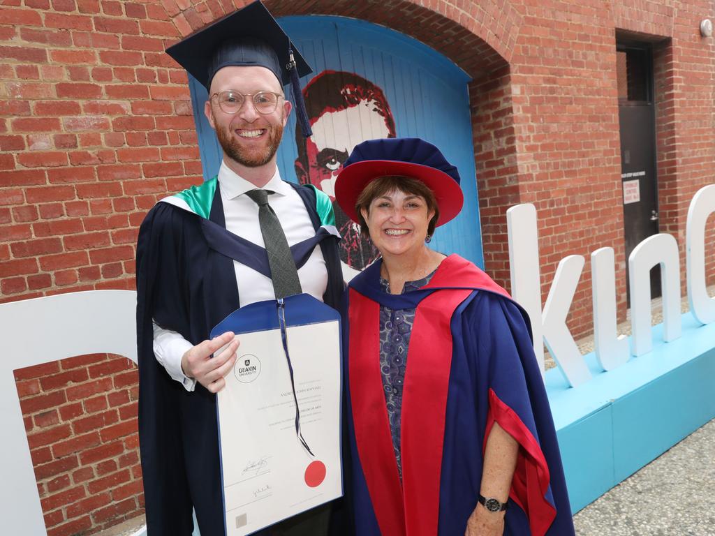 Graduate Andrew Raphael with associate professor and lecturer Jo Raphael.Picture: Mark Wilson