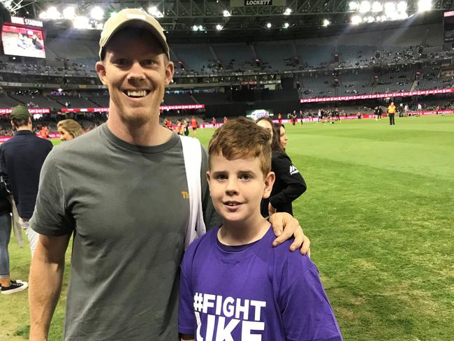 Blake with Richmond Tigers player Jack Riewoldt, who is a fierce advocate for fighting bone marrow failure syndrome with Blake’s Army.