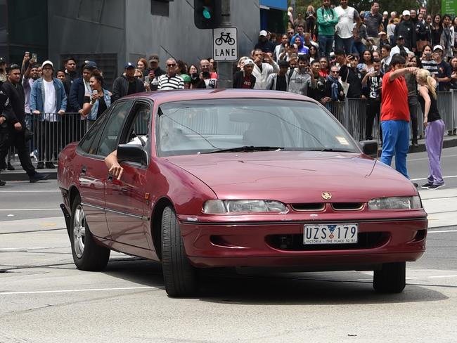 The car doing circles outside Federation Square. Picture: Tony Gough