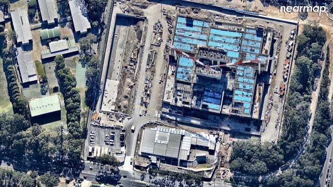 Northern Beaches Hospital from above midway through construction. Picture: Nearmap