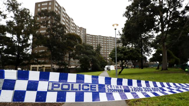 The public housing tower in Alfred St, North Melbourne which was locked down. Picture: Darrian Traynor/Getty