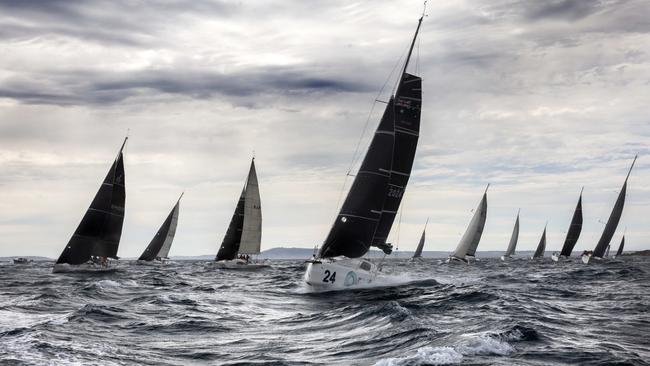 Yachts get off to a flying start in high winds at Portsea. Picture: David Geraghty