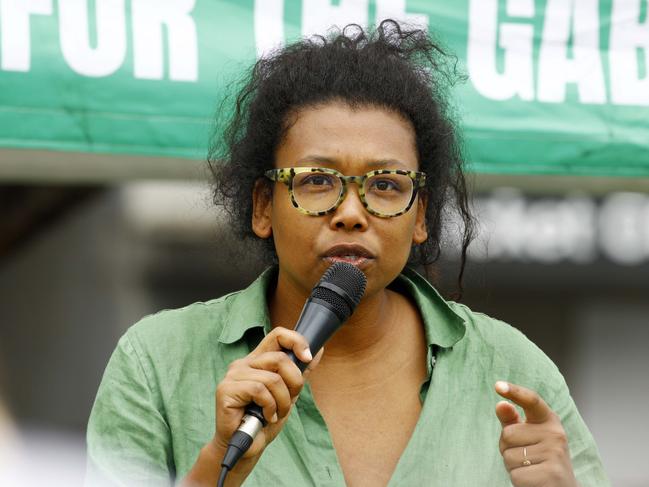 BRISBANE, AUSTRALIA - NewsWire Photos NOVEMBER 25, 2023: Local member Trina Massey spoke as hundreds of people turned up to protest against Labor's plan to demolish and rebuild the Gabba stadium, as well as closing down the East Brisbane Sate School. Picture: NCA NewsWire/Tertius Pickard