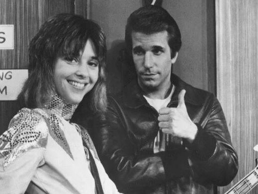 Leather Tuscadero (Suzi Quatro) and the Fonz (Henry Winkler) in Happy Days. Picture: Supplied