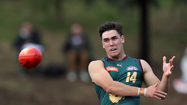 Tasmania Devils captain Tom Beaumont is hungry to achieve the ultimate success in the Coates Talent League after claiming the minor premiership on Saturday. (Photo by Jonathan DiMaggio/AFL Photos/via Getty Images)