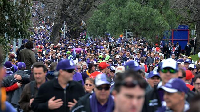 Fremantle fans make the pilgrimage to the MCG for last year’s Grand Final. Picture: Jake Nowakowski