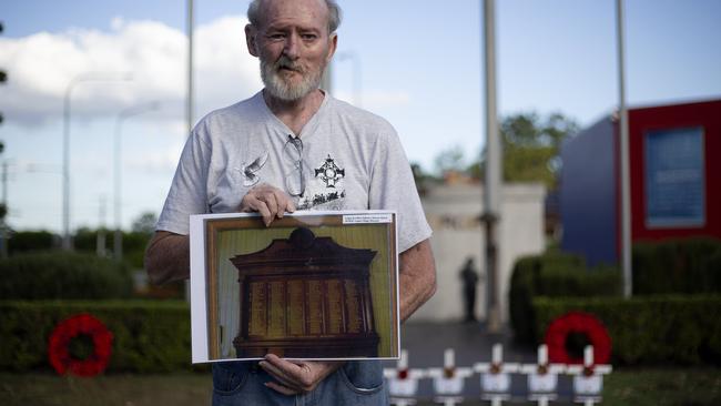 Mic Noble at the Logan war memorial. The service has been cancelled but he will be organising a video tribute. AAP/Image Sarah Marshall