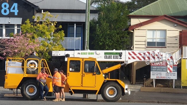 A crane at the site on Monday afternoon.