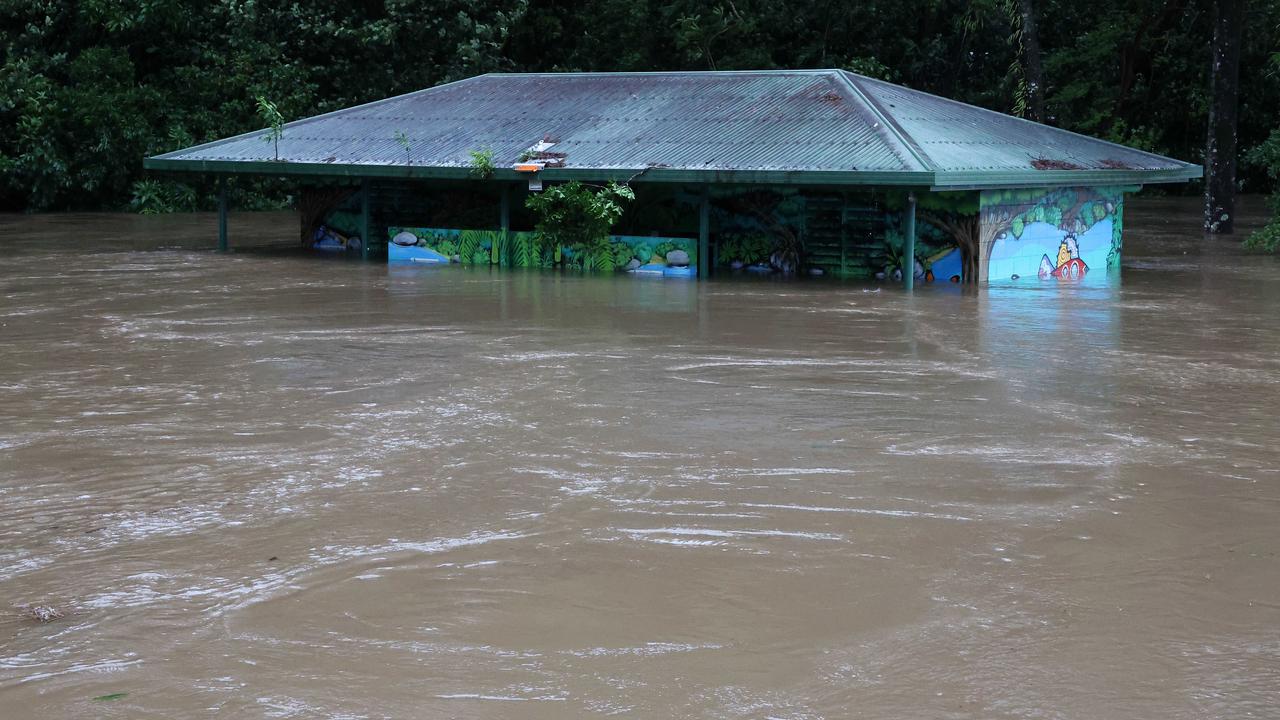 The Mossman River at Foxton Bridge, with serious flood warnings in place for the region. Picture: Liam Kidston