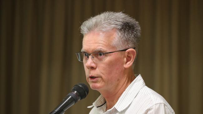 More than 200 members of Palm Beach community packed the Share and Care Centre for a meeting regarding future development and changes to the Town Plan. President of ACE Community Alliance, John Hicks, speaks to the crowd. . Picture Glenn Hampson