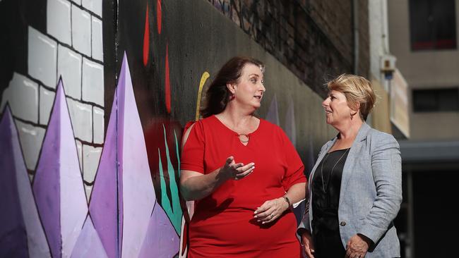 Katrena Stephenson from LGAT and TasCOSS CEO Kym Goodes speak about the 2022 campaign. Picture: LUKE BOWDEN