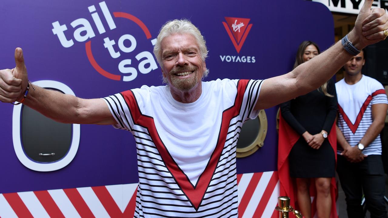 Virgin Group founder Sir Richard Branson announces the new venture between his companies Virgin Australia and Virgin Voyages in Sydney. Picture: AAP/Bianca De Marchi