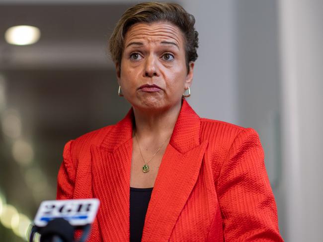 CANBERRA, AUSTRALIA - NewsWire Photos MARCH 27, 2023: Member for Greenway and Minister for Communications, Michelle Rowland addresses the media during morning press conferences in Parliament House in Canberra. Picture: NCA NewsWire / Gary Ramage