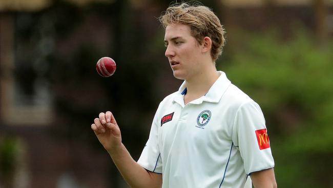 Charlie Anderson of Northern Districts bowls during round 3 of the NSW Premier Grade cricket match between Randwick Petersham and Northern Districts at Petersham Oval on October 22, 2022 in Petersham. (Photo by Jeremy Ng/Newscorp Australia)