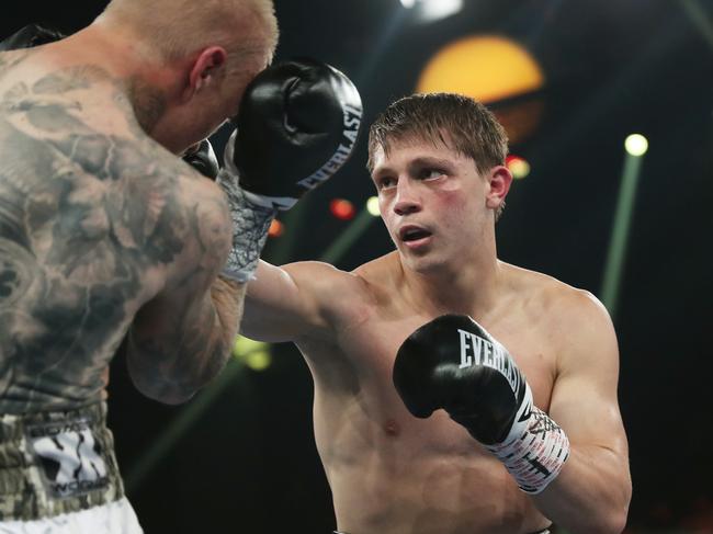 NEWCASTLE, AUSTRALIA - OCTOBER 08: Nikita Tszyu (R) competes in his bout against Darkon Dryden at the Newcastle Entertainment Centre on October 8, 2022 in Newcastle, Australia. (Photo by Peter Lorimer/Getty Images)