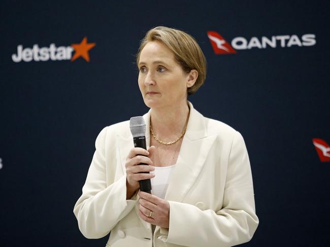 SYDNEY, AUSTRALIA - NewsWire Photos August 29 , 2024:  Qantas  Chief Executive Officer Vanessa Hudson  presents Qantas GroupÃ¢â¬â¢s FY24 results at the Sydney Flight Training Centre in St Peters. Picture: NewsWire / John Appleyard