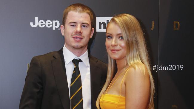 Jack Higgins and Tenisha Crook at Richmond’s best and fairest medal earlier this year. Picture: Wayne Taylor