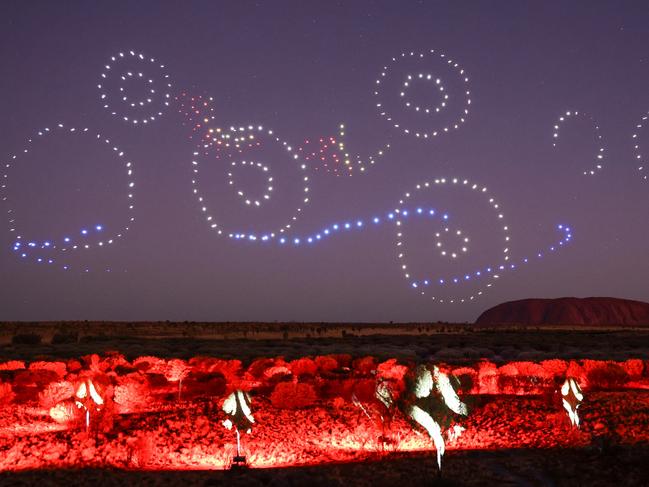 Wintjiri Wiru The RocksImage portal: https://voyages.mediavalet.com/portals/wintjiri-wiru-media CREDIT: Photo by Getty Images for Voyages Indigenous Tourism Australia. Acknowledgement - Anangu share the Mala story, from Kaltukatjara to Uluru, through a drone, sound and light show designed and produced by RAMUS.ESCAPE 23 July 2023DESTINATION ULURU DRONE SHOWESCAPE USE ONLYPRINT USE ONLY