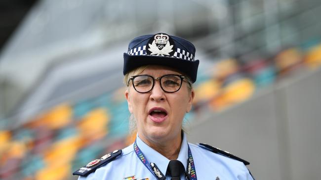 Queensland Police Commissioner Katarina Carroll speaks during a press conference at the Gabba. Picture: NCA NewsWire / Dan Peled