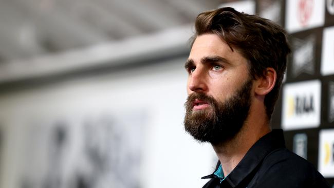 Justin Westhoff announces his retirement. Picture: Kelly Barnes (AAP).