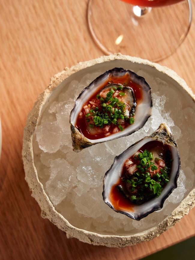 Oysters with kimchi juice at Bandit Pizza and Wine, Hyde Park.