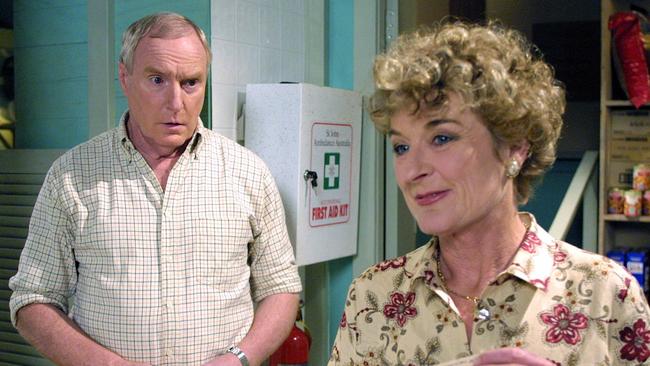 Actors Ray Meagher and Judy Nunn in scene from Home and Away.